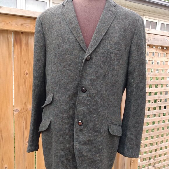 Vintage Equestrian Jacket Tweed Green Wool Double Vent 44.5" Chest - Picture 2 of 13